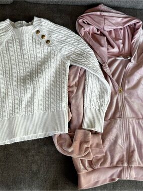 abercrombie kids White Cable Knit sweater and H&M velour hoodie